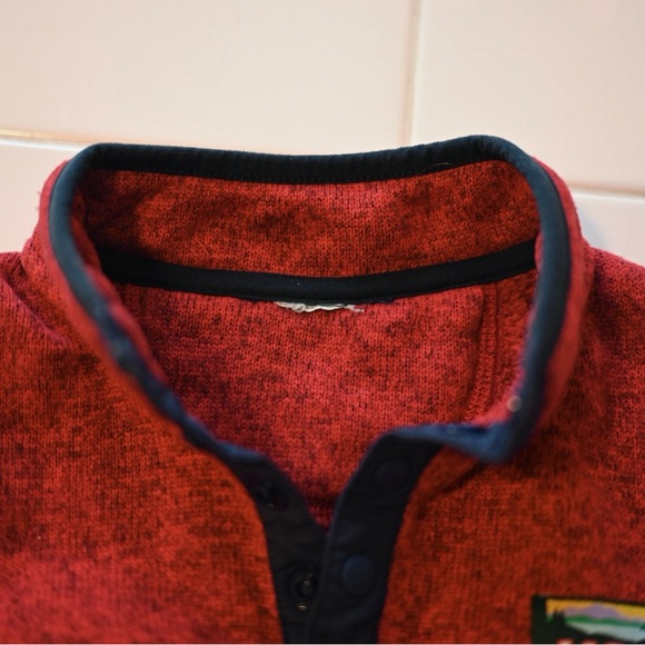 L.L. Bean Boys 3T Red & Navy Pullover Sweater Mock Neck Button Closure - Picture 6 of 10